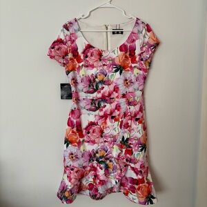 brand new! alexia admor pink, red, orange & white floral ruffle mini dress🌸